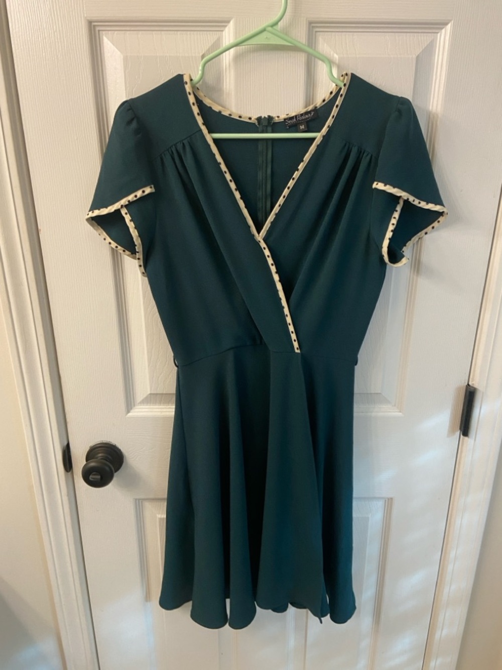 Teal Short Sleeve Wrap Dress with Contrast Trim - Women
